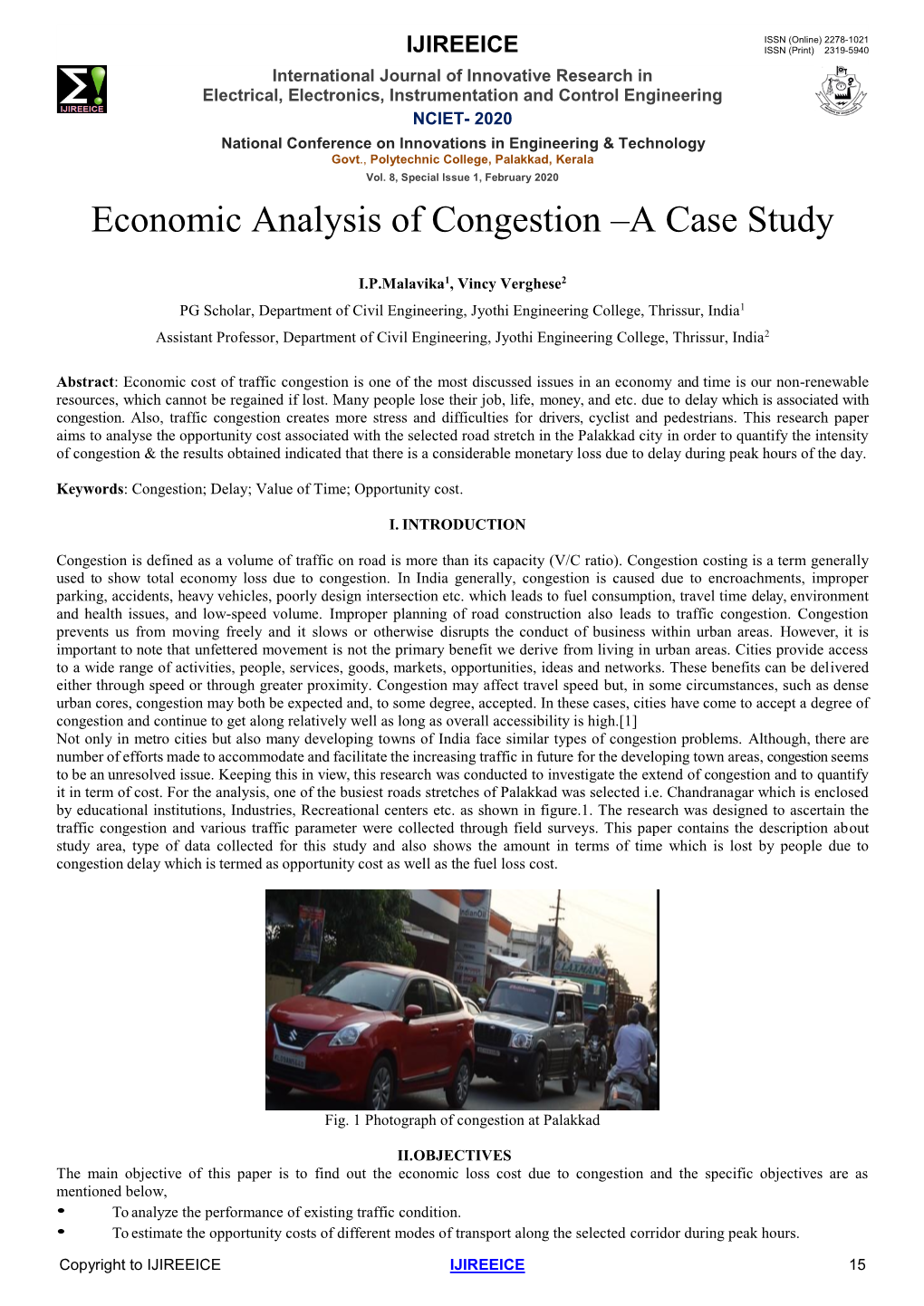 Economic Analysis of Congestion –A Case Study