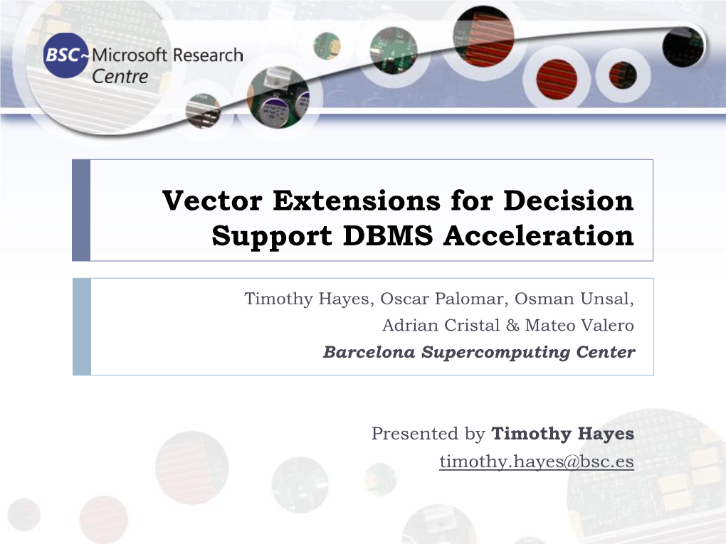 Vector Extensions for Decision Support DBMS Acceleration