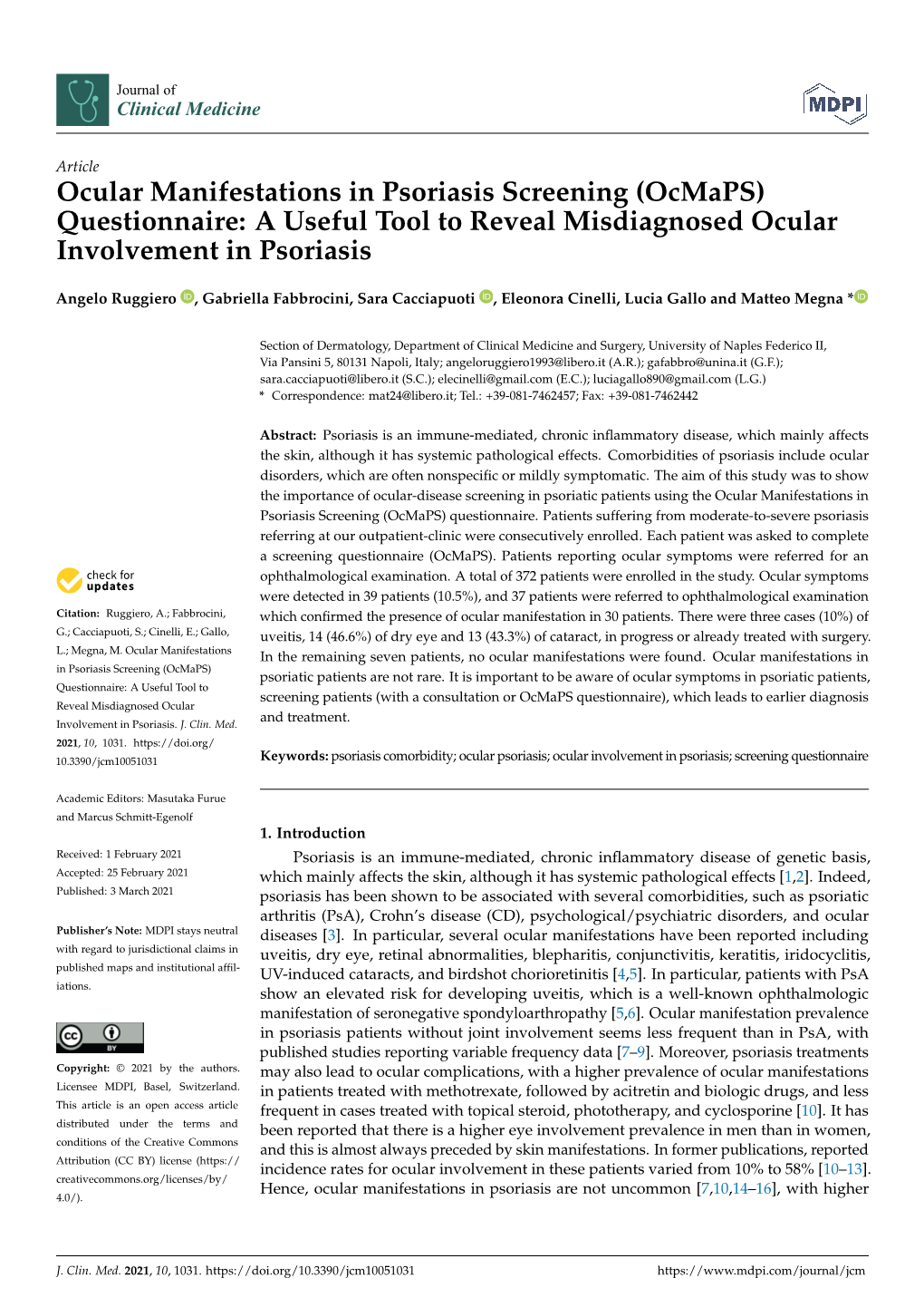 Ocular Manifestations in Psoriasis Screening (Ocmaps) Questionnaire: a Useful Tool to Reveal Misdiagnosed Ocular Involvement in Psoriasis