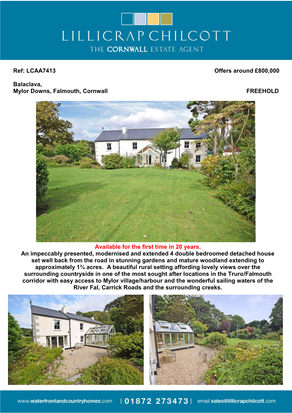 LCAA7413 Offers Around £800000 Balaclava, Mylor Downs