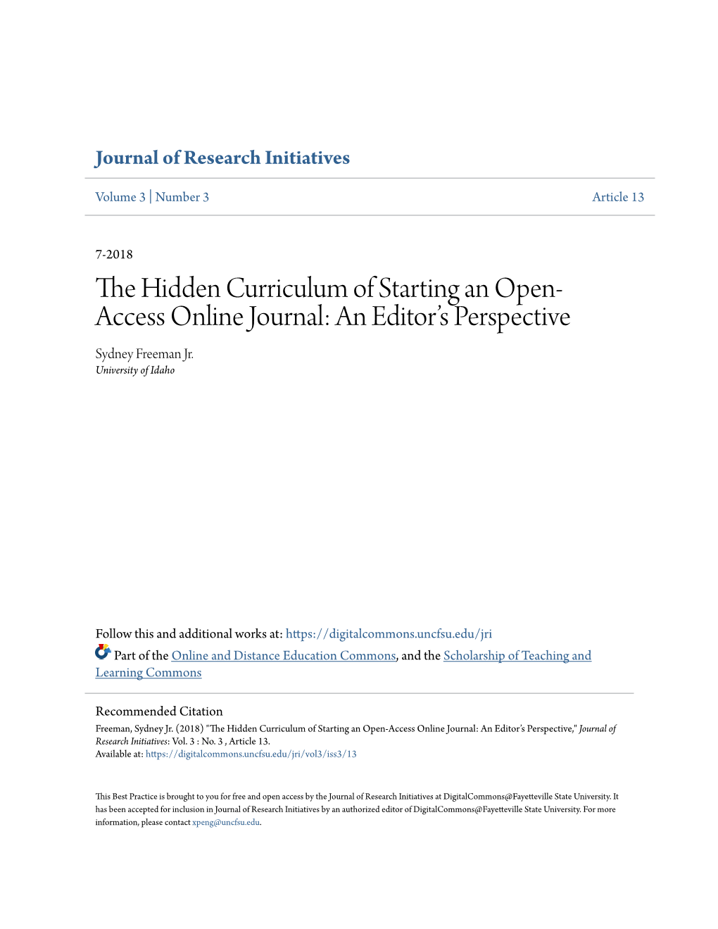 The Hidden Curriculum of Starting an Open-Access Online Journal: an Editor’S Reflection