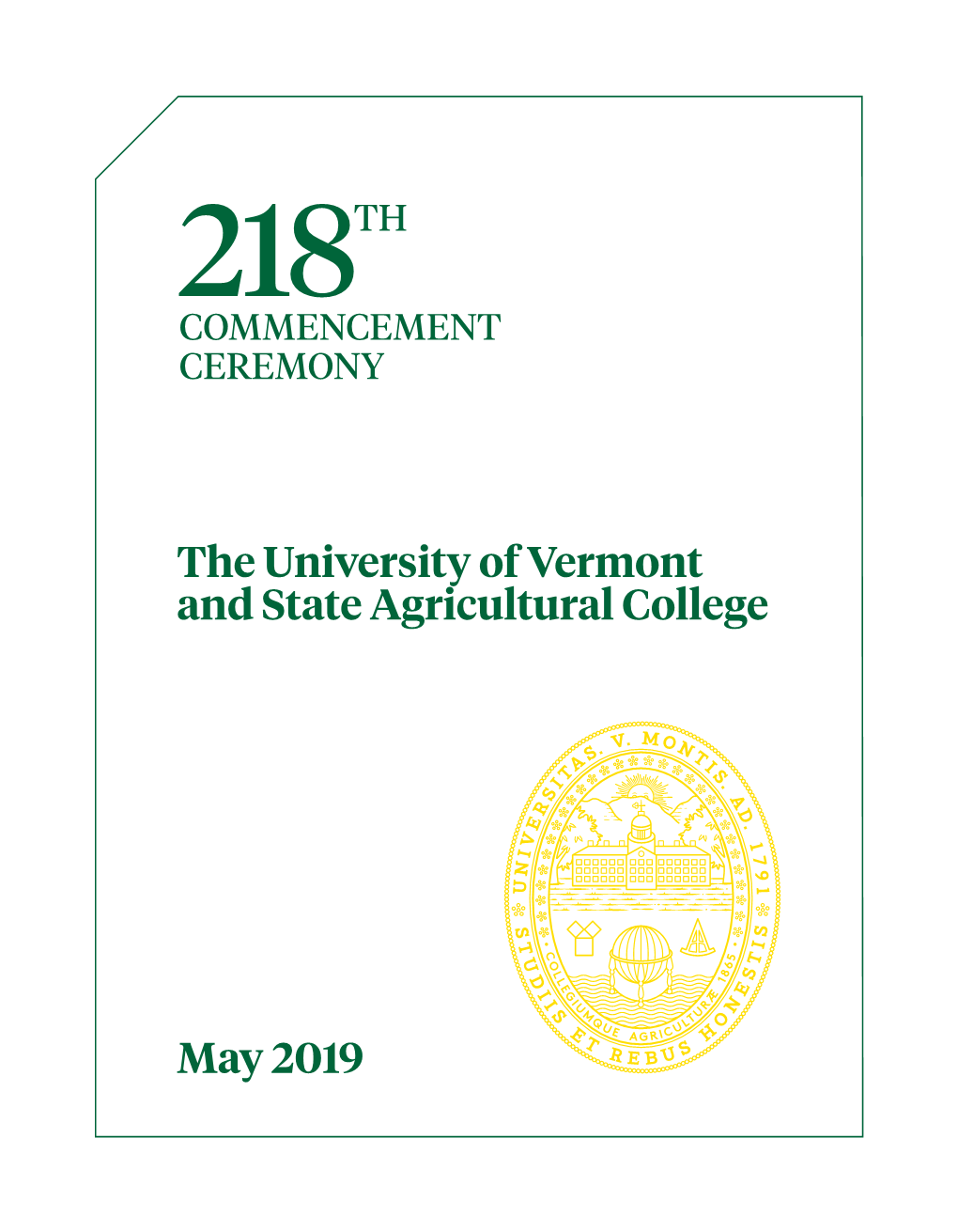 The University of Vermont and State Agricultural College May 2019