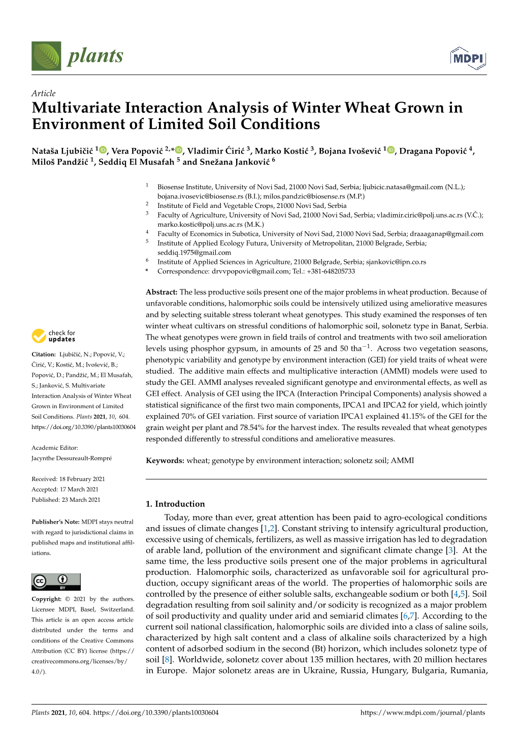 Multivariate Interaction Analysis of Winter Wheat Grown in Environment of Limited Soil Conditions