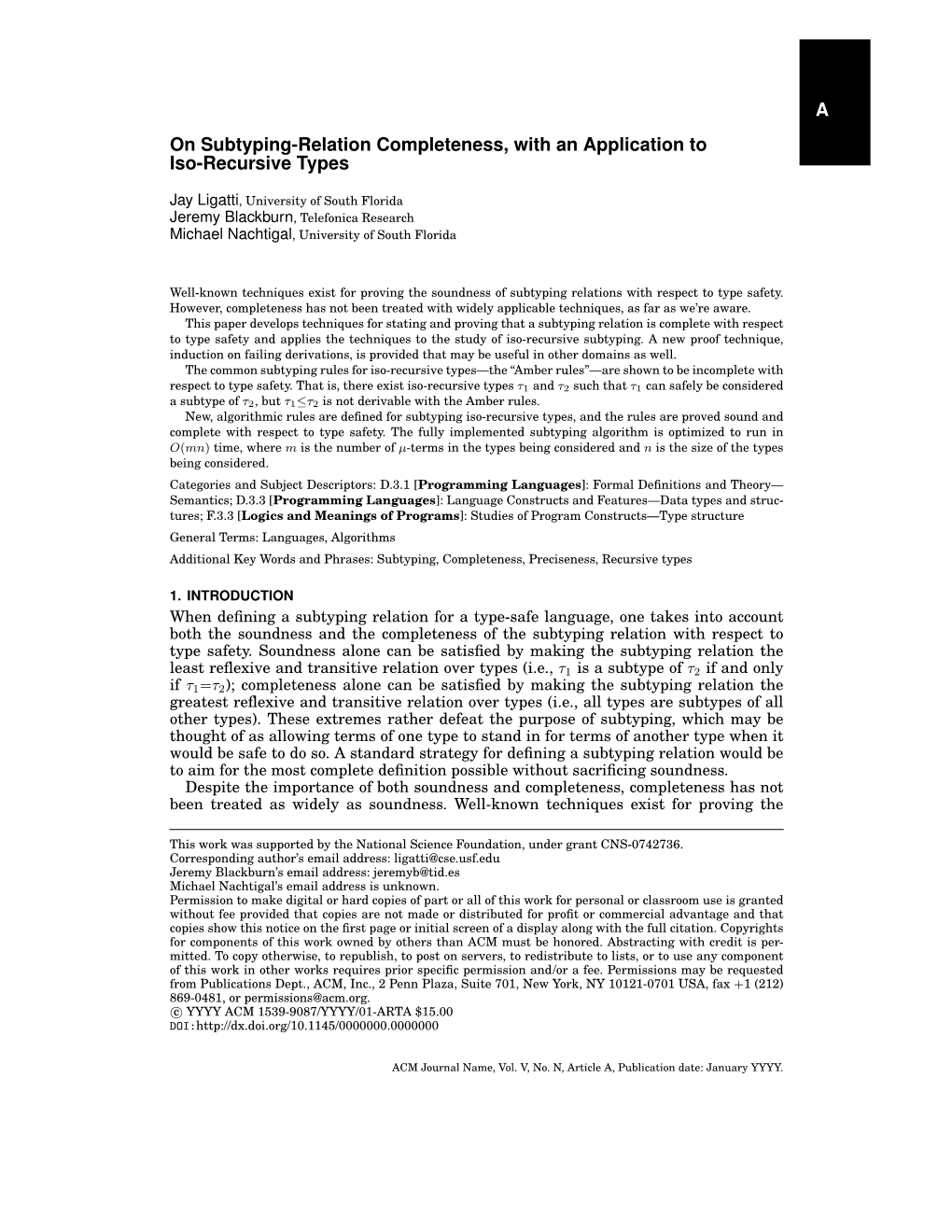 A on Subtyping-Relation Completeness, with an Application to Iso-Recursive Types