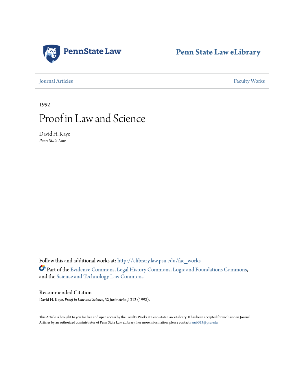 Proof in Law and Science David H