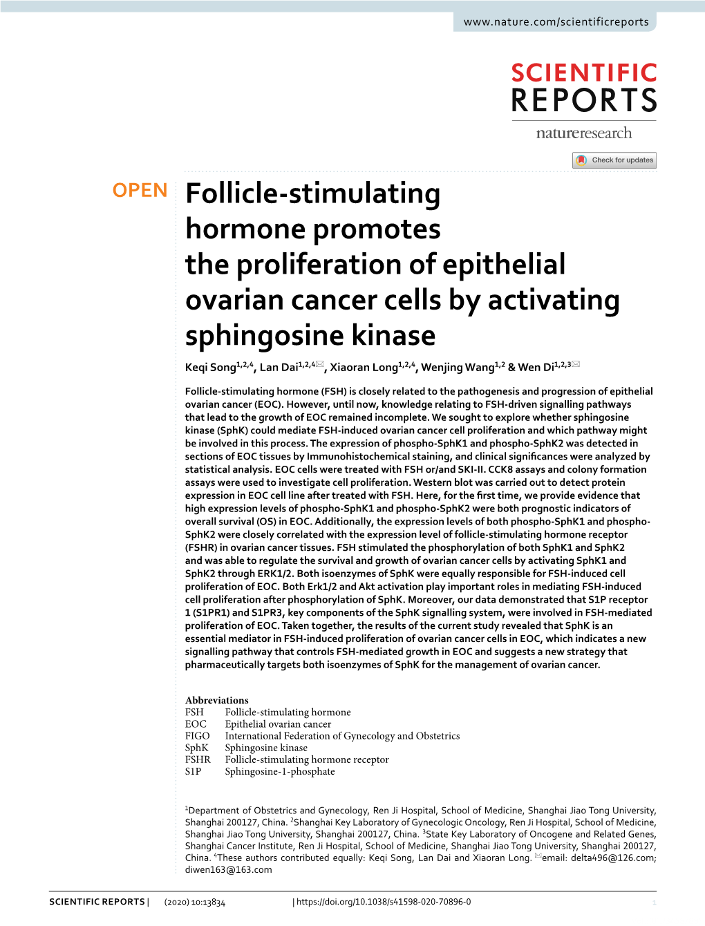 Follicle-Stimulating Hormone Promotes the Proliferation of Epithelial