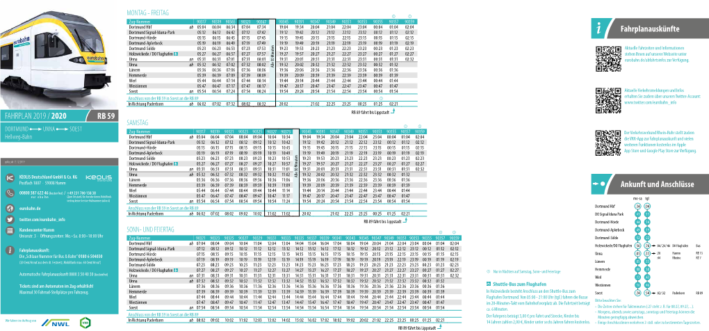 RB 59 FAHRPLAN 2019 / 2020 Ankunft Und Anschlüsse