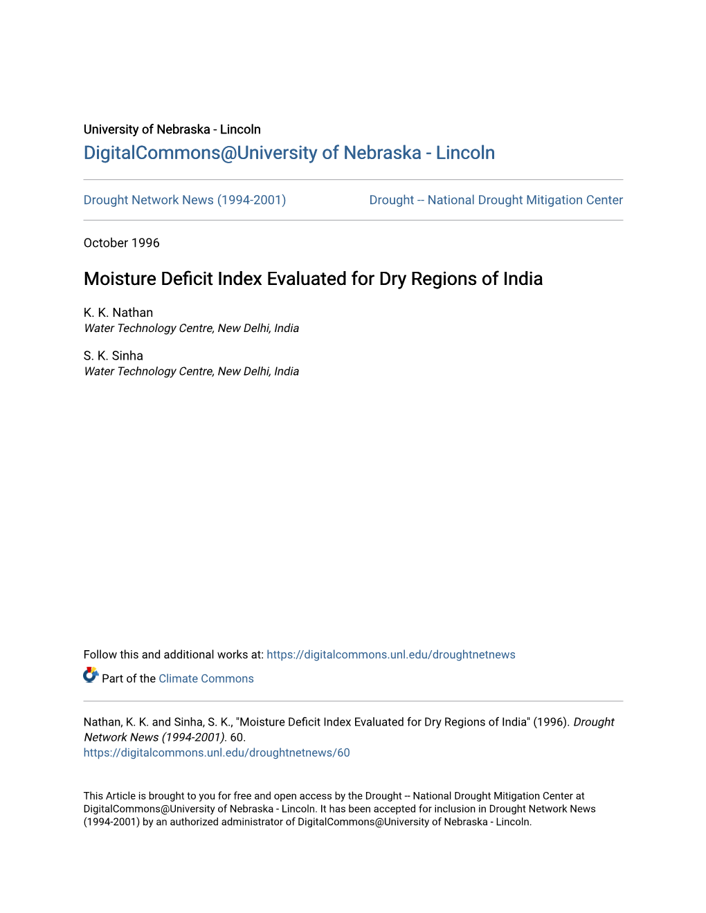 Moisture Deficit Index Evaluated for Dry Regions of India Number Sowing Harvesting Crop Duration 1