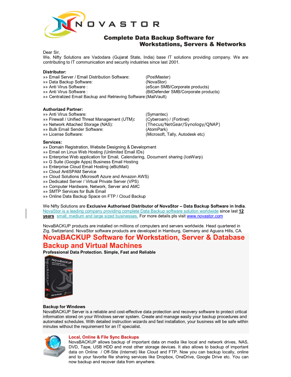 Novabackup Software for Workstation, Server & Database