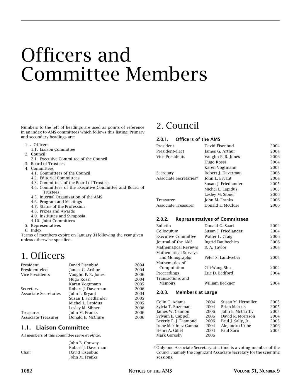 Officers and Committee Members, Volume 51, Number 9