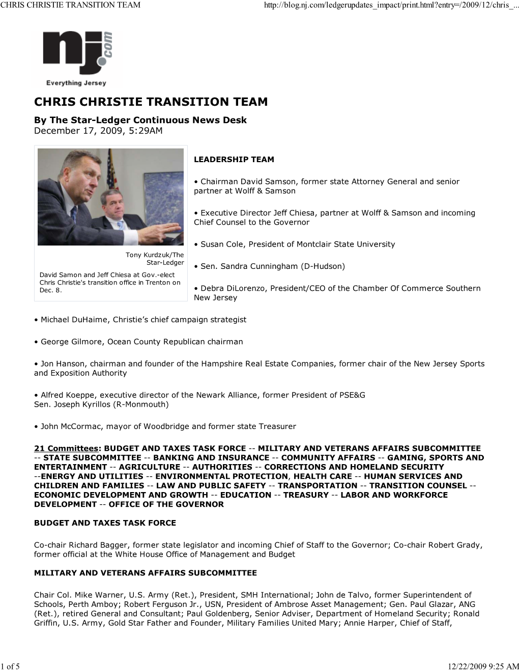 Chris Christie Transition Team