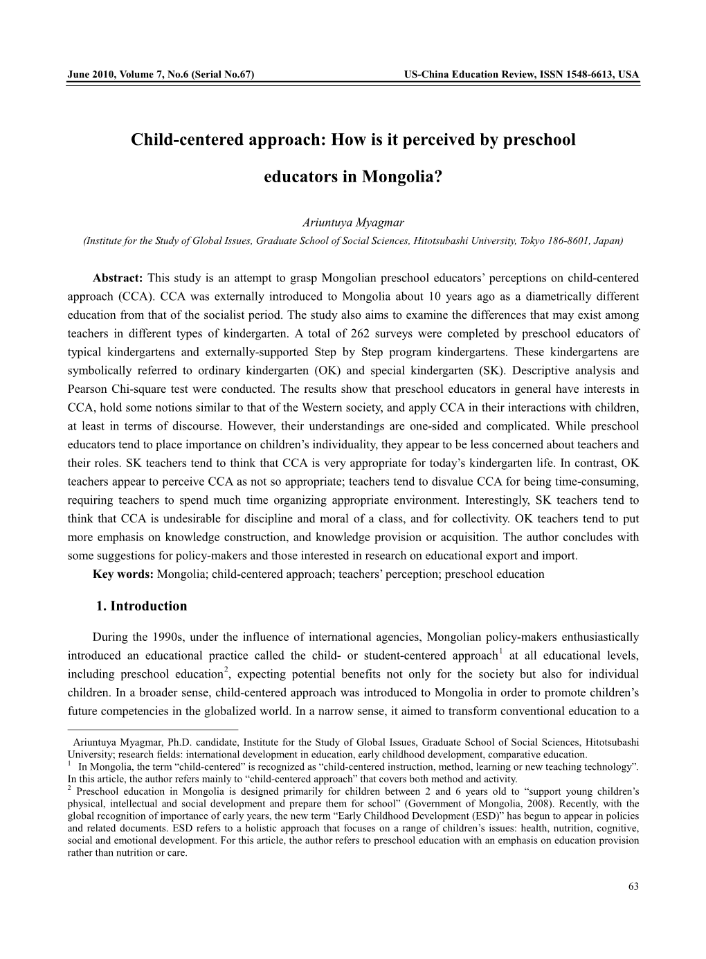 Child-Centered Approach: How Is It Perceived by Preschool Educators in Mongolia?