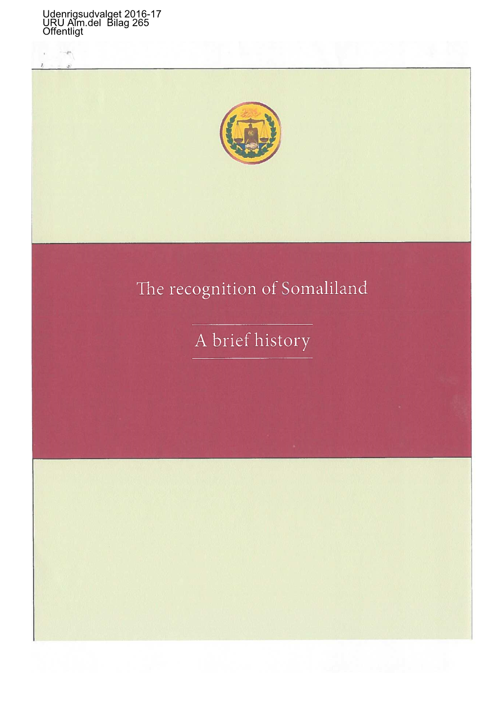 The Recognition of Somaliland a Brief History