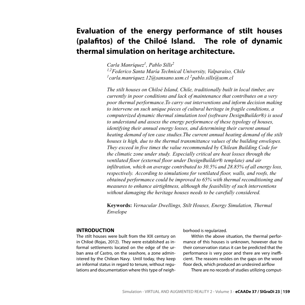 Evaluation of the Energy Performance of Stilt Houses (Palafitos)