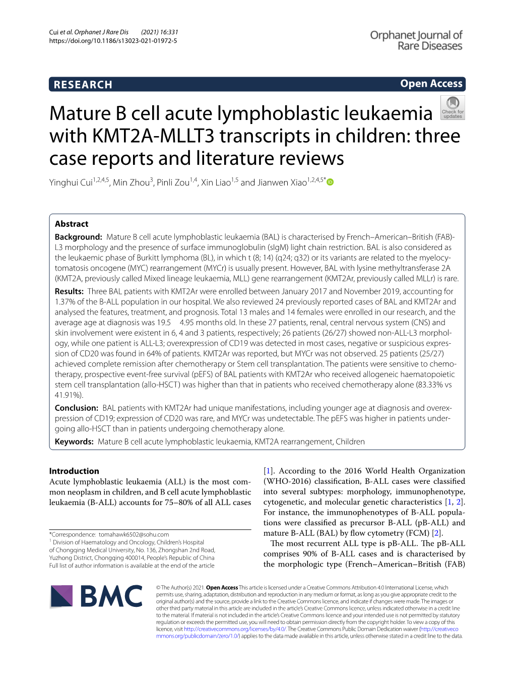 Mature B Cell Acute Lymphoblastic Leukaemia with KMT2A-MLLT3