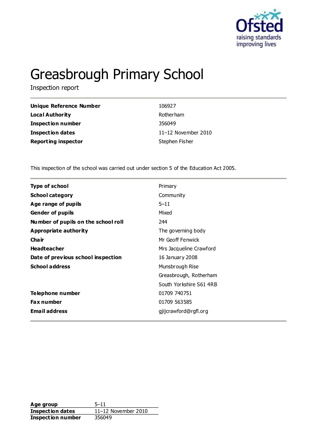 Greasbrough Primary School Inspection Report