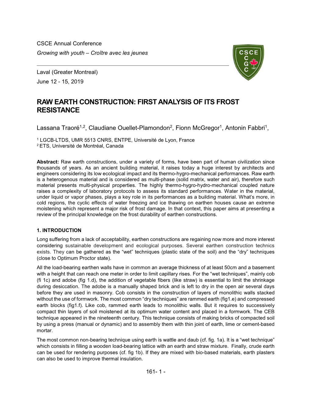 Raw Earth Construction: First Analysis of Its Frost Resistance