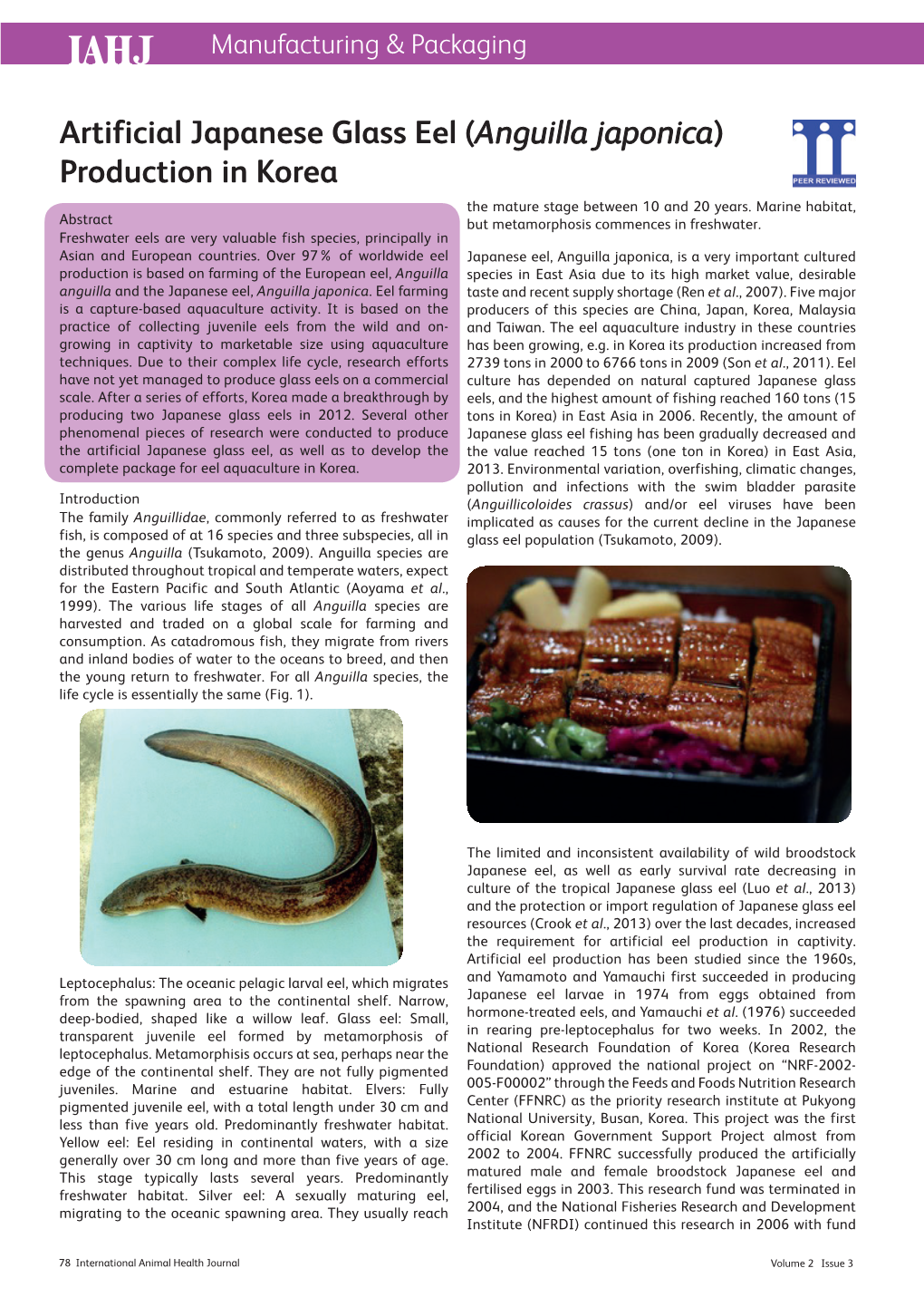 Artificial Japanese Glass Eel (Anguilla Japonica) Production in Korea the Mature Stage Between 10 and 20 Years