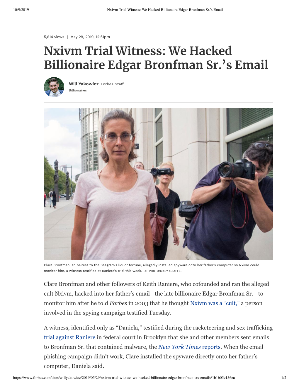 Nxivm Trial Witness: We Hacked Billionaire Edgar Bronfman Sr.'S Email