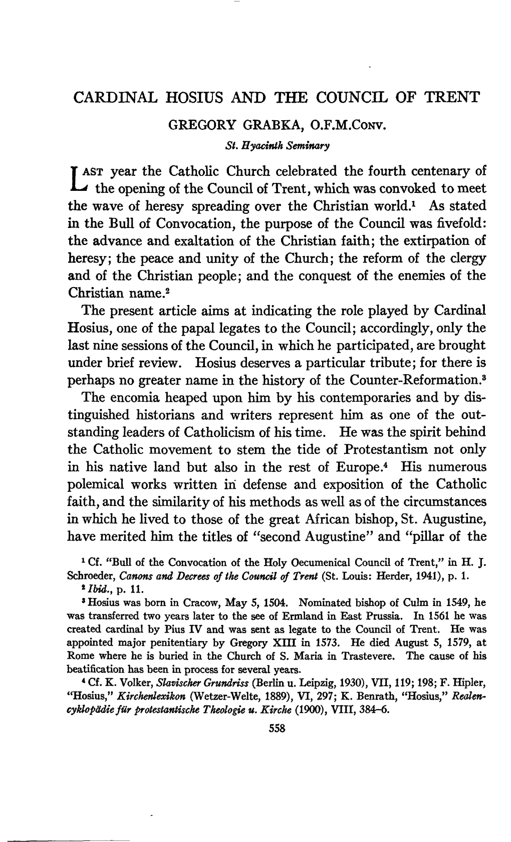 Cardinal Hosius and the Council of Trent Gregory