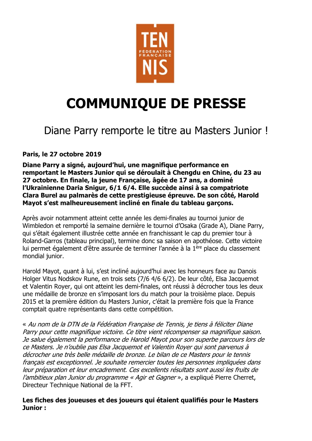 Diane Parry Remporte Le Titre Au Masters Junior !