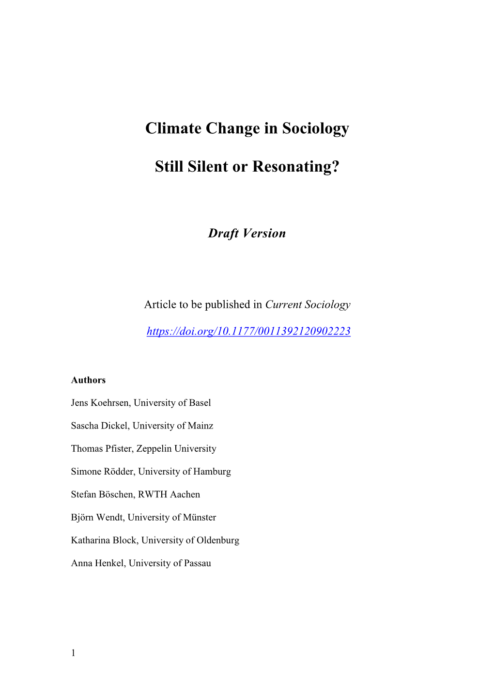 Climate Change in Sociology Still Silent Or Resonating?