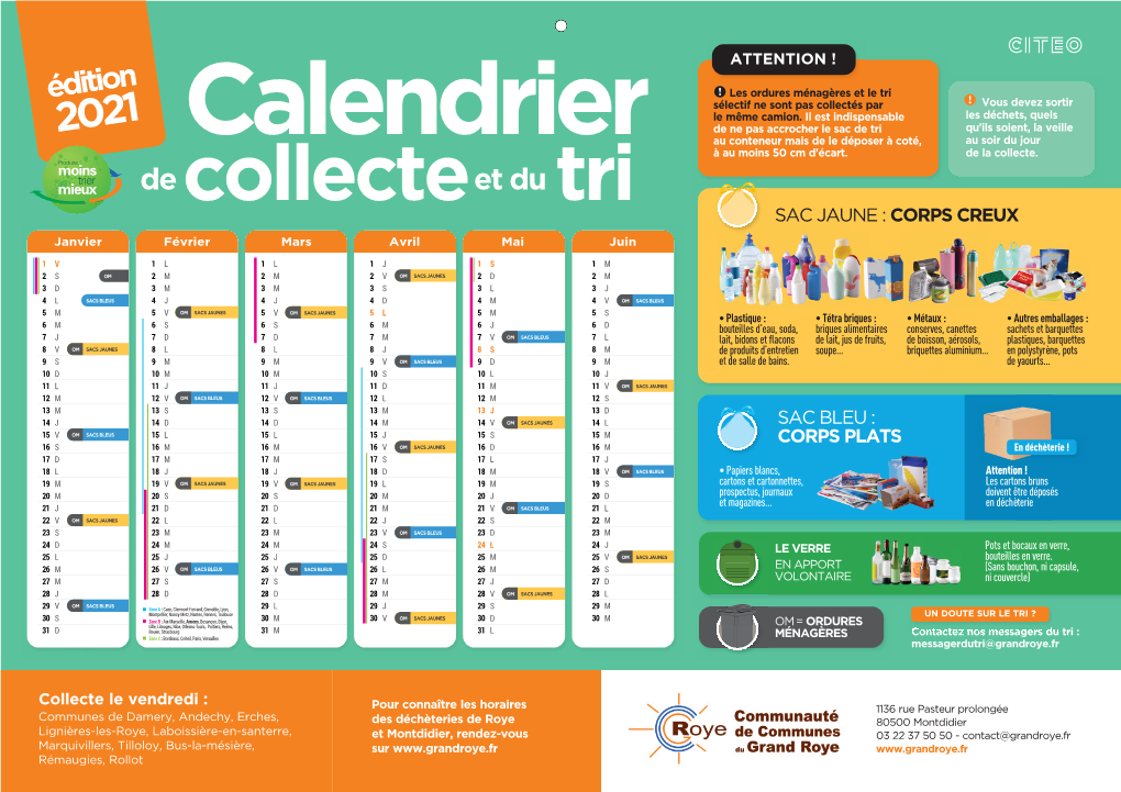 Calendrier Au Conteneur Mais De Le Déposer À Coté, Au Soir Du Jour À Au Moins 50 Cm D'écart