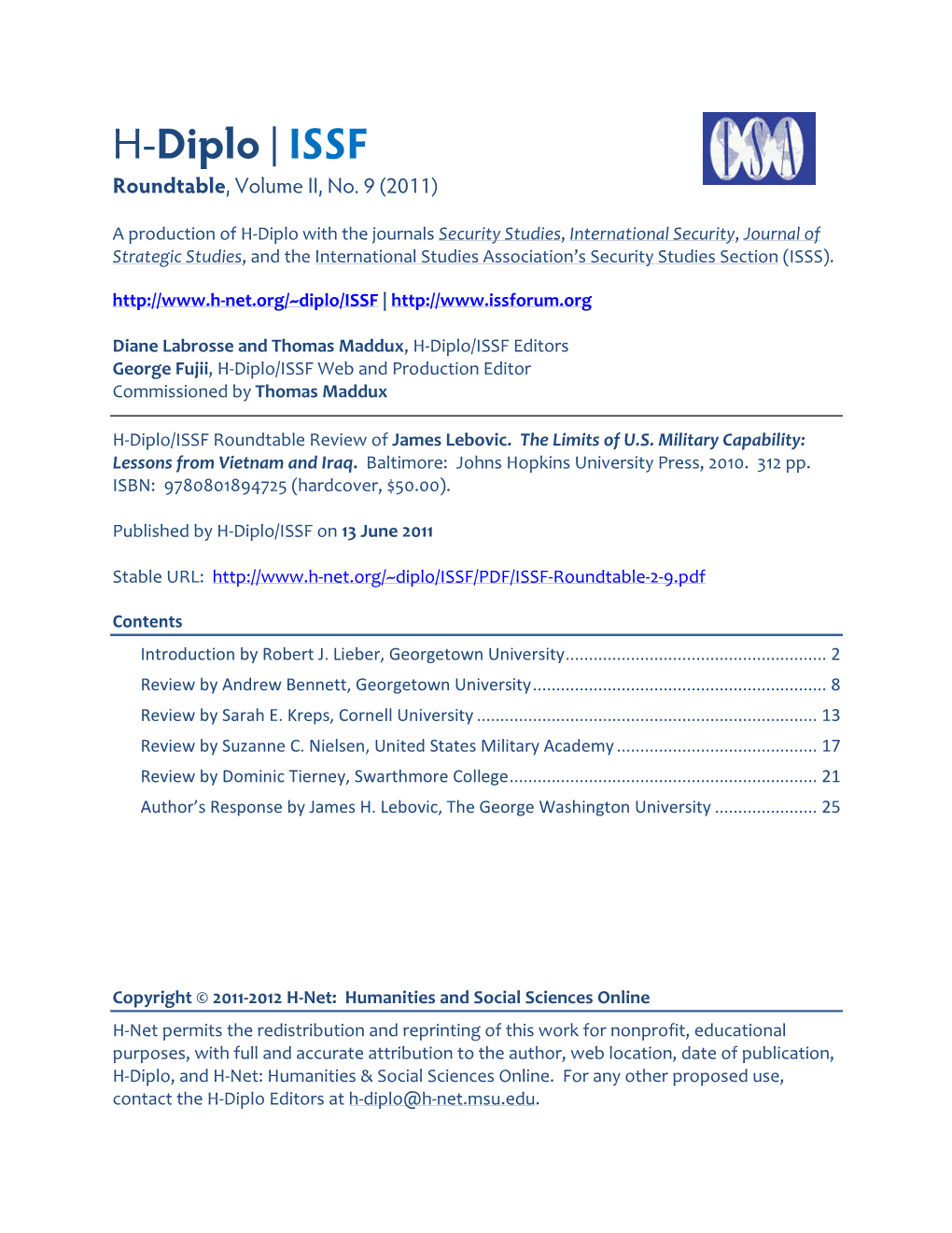 H-Diplo | ISSF Roundtable Review of James Lebovic. the Limits Of