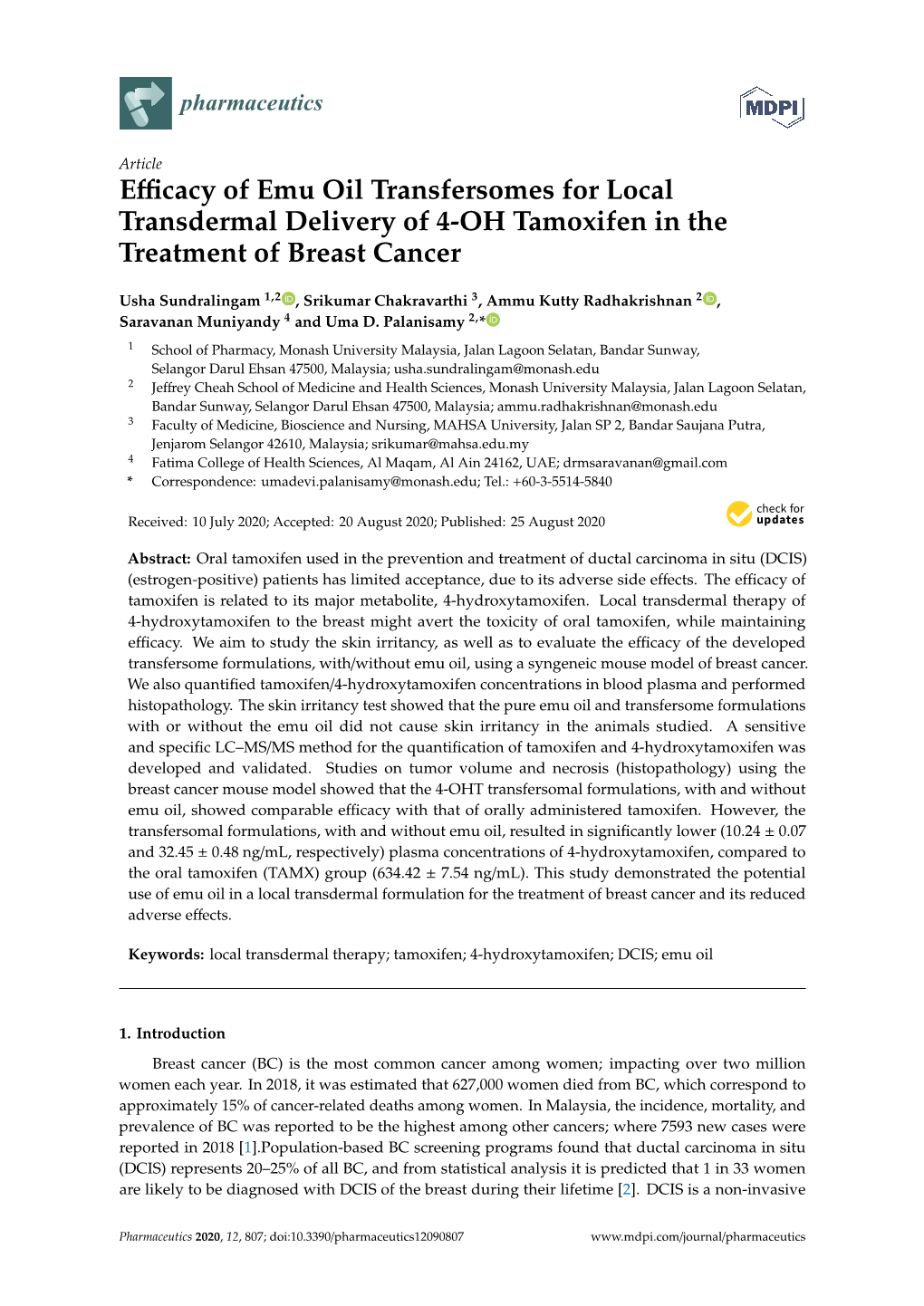 Efficacy of Emu Oil Transfersomes for Local Transdermal Delivery