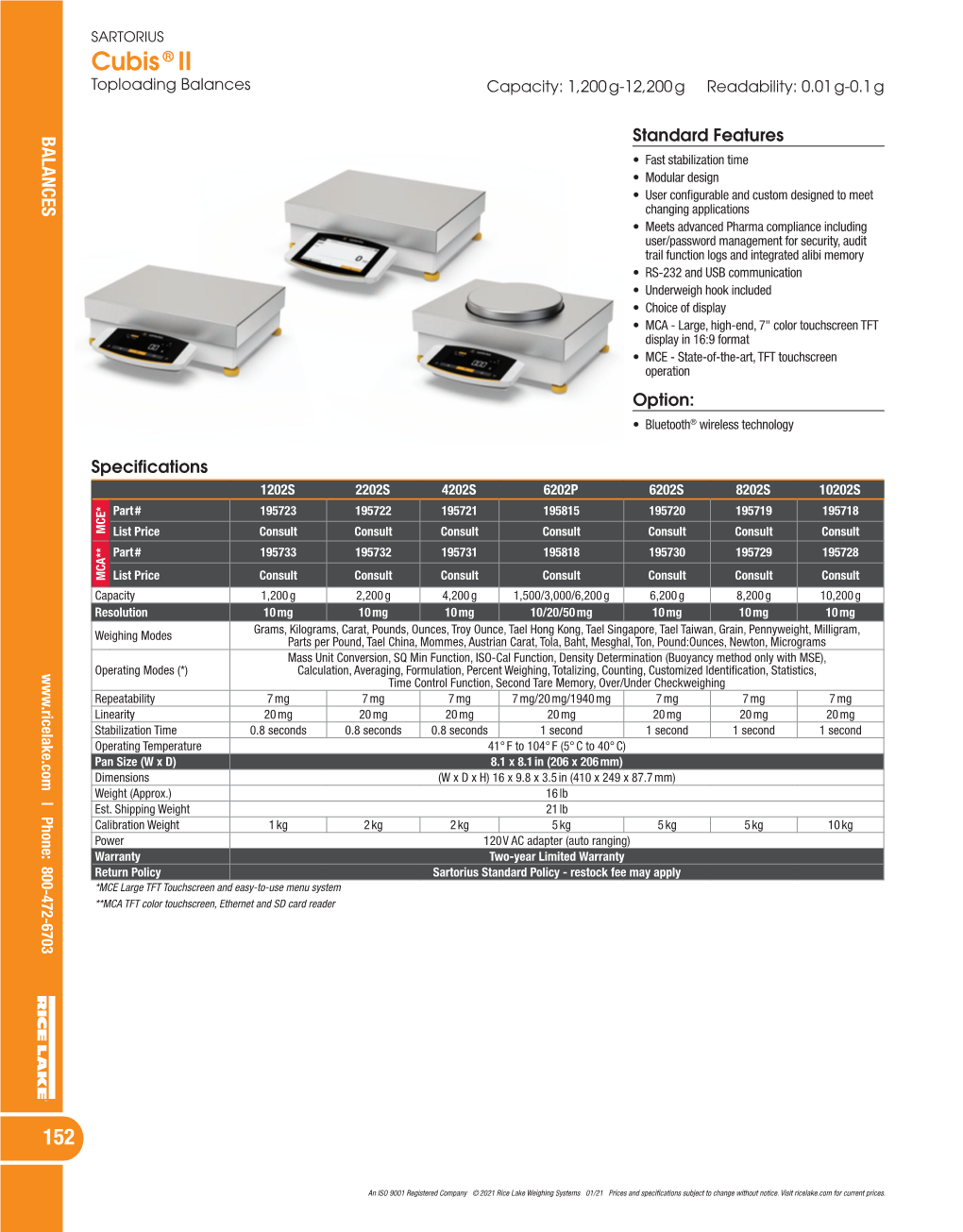 Cubis ® II Toploading Balances Capacity: 1,200 G-12,200 G Readability: 0.01 G-0.1 G