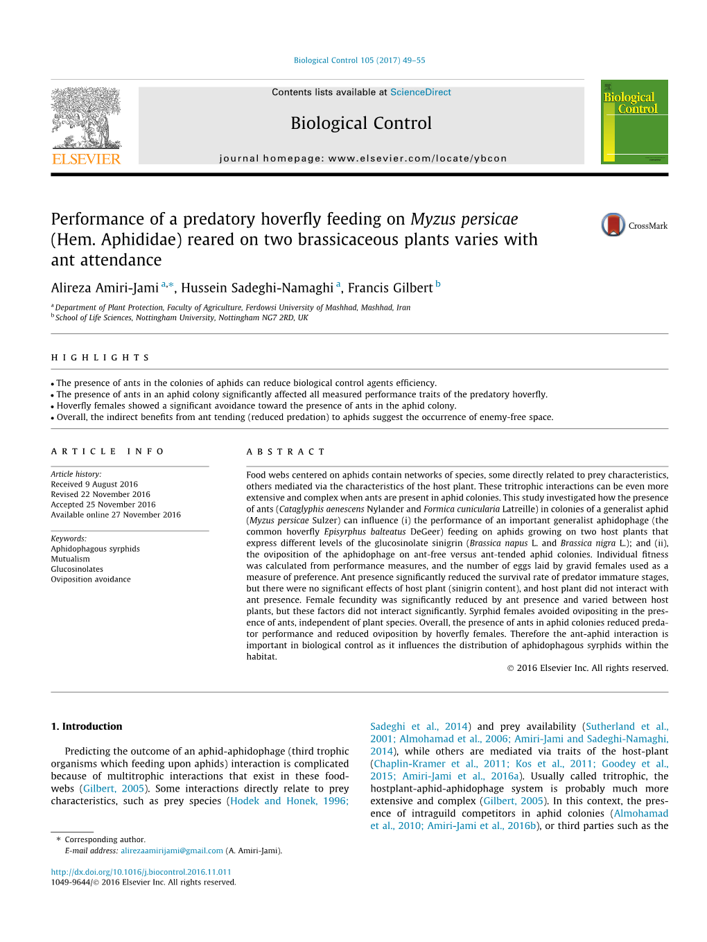 Performance of a Predatory Hoverfly Feeding on Myzus Persicae (Hem