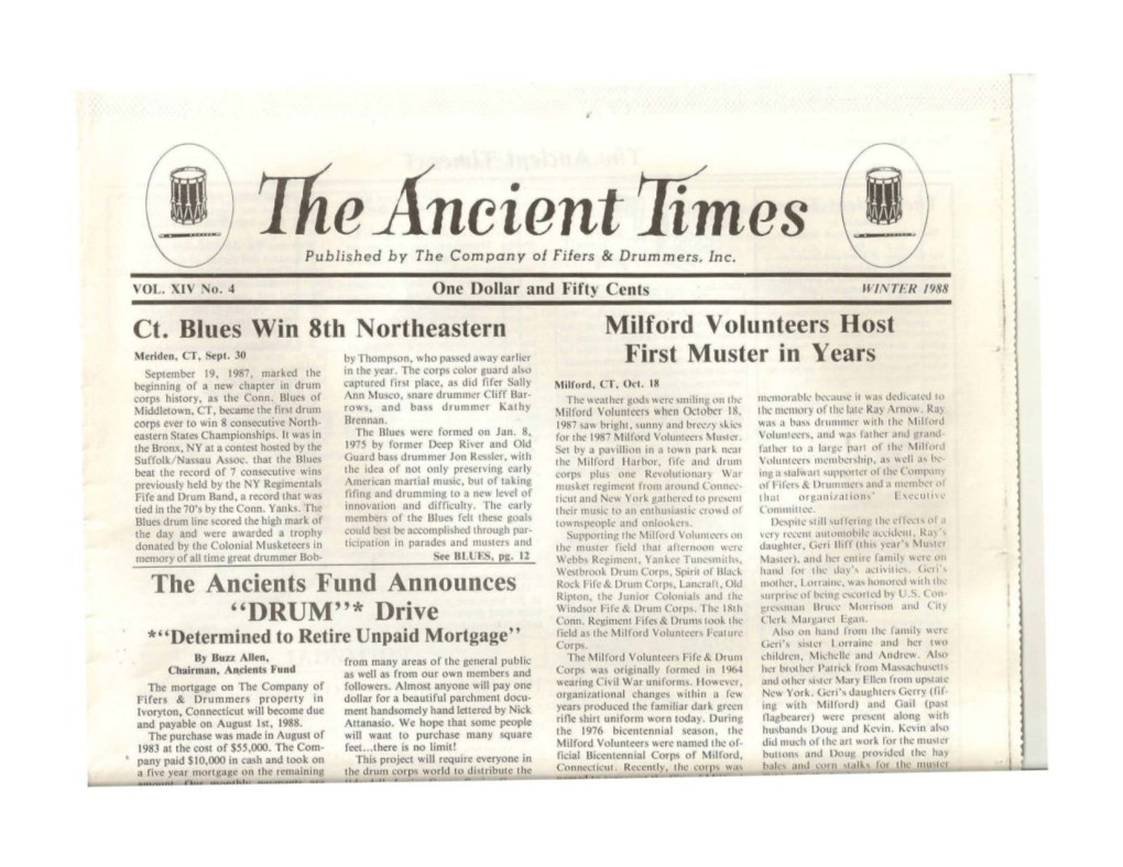 The Ancient Times I Published by the Company of Fifers & Drummers, Inc
