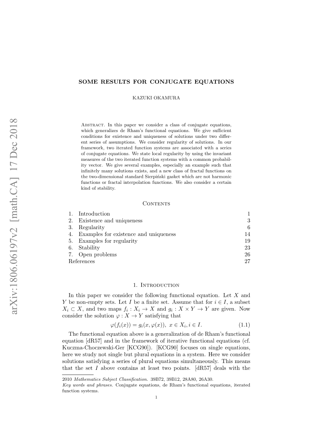 Some Results for Conjugate Equations