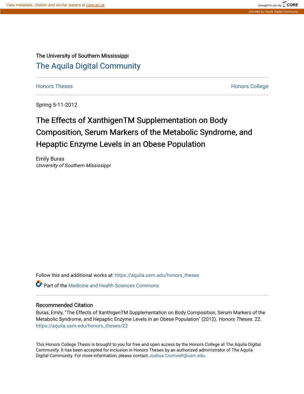 The Effects of Xanthigentm Supplementation on Body Composition, Serum Markers of the Metabolic Syndrome, and Hepaptic Enzyme Levels in an Obese Population