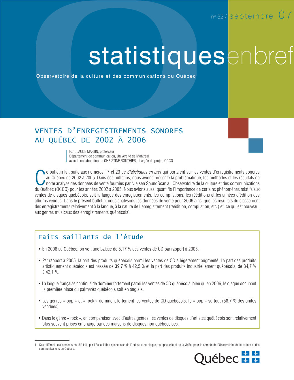 Ventes D'enregistrement Sonore Au Québec De 2002 À 2006