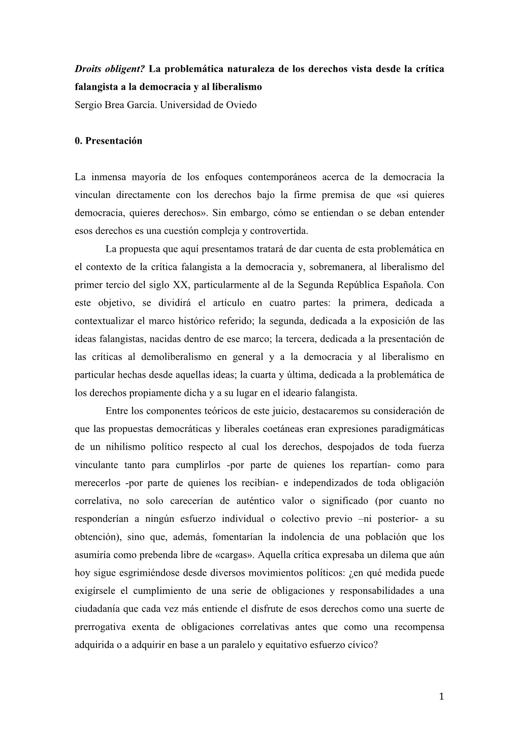 1 Droits Obligent? La Problemática Naturaleza De Los Derechos Vista