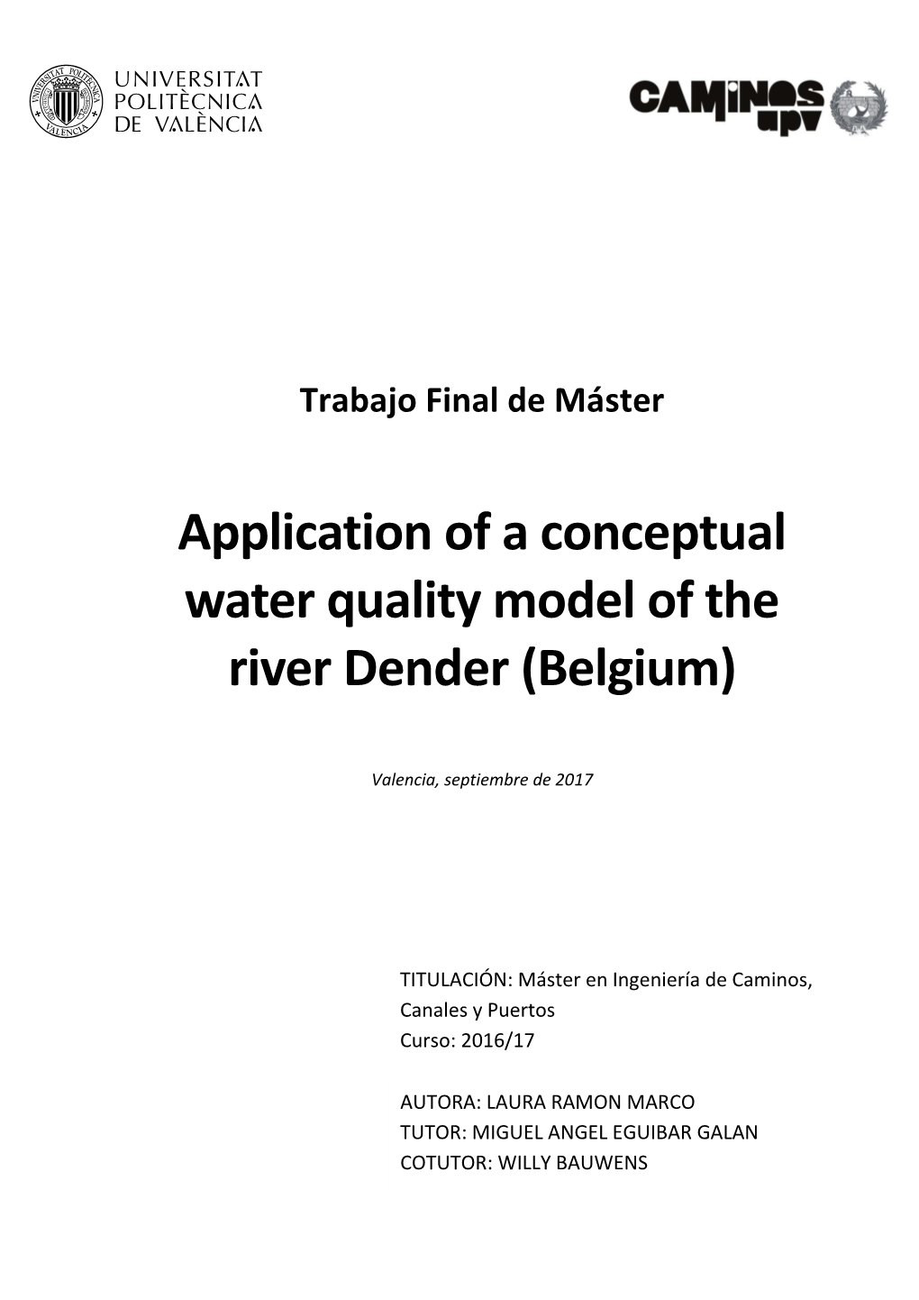 Application of a Conceptual Water Quality Model of the River Dender (Belgium)