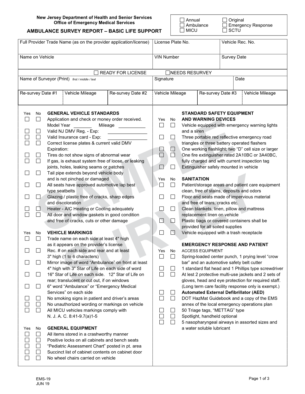 Ambulance Survey Report – Basic Life Support Micu Sctu