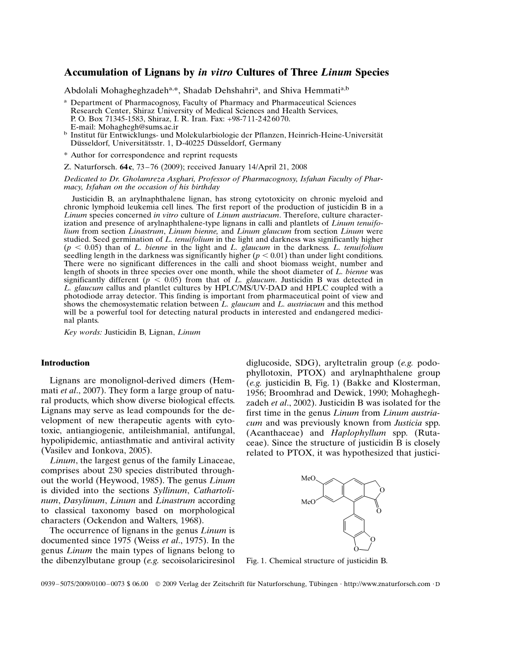 Accumulation of Lignans by in Vitro Cultures of Three Linum Species