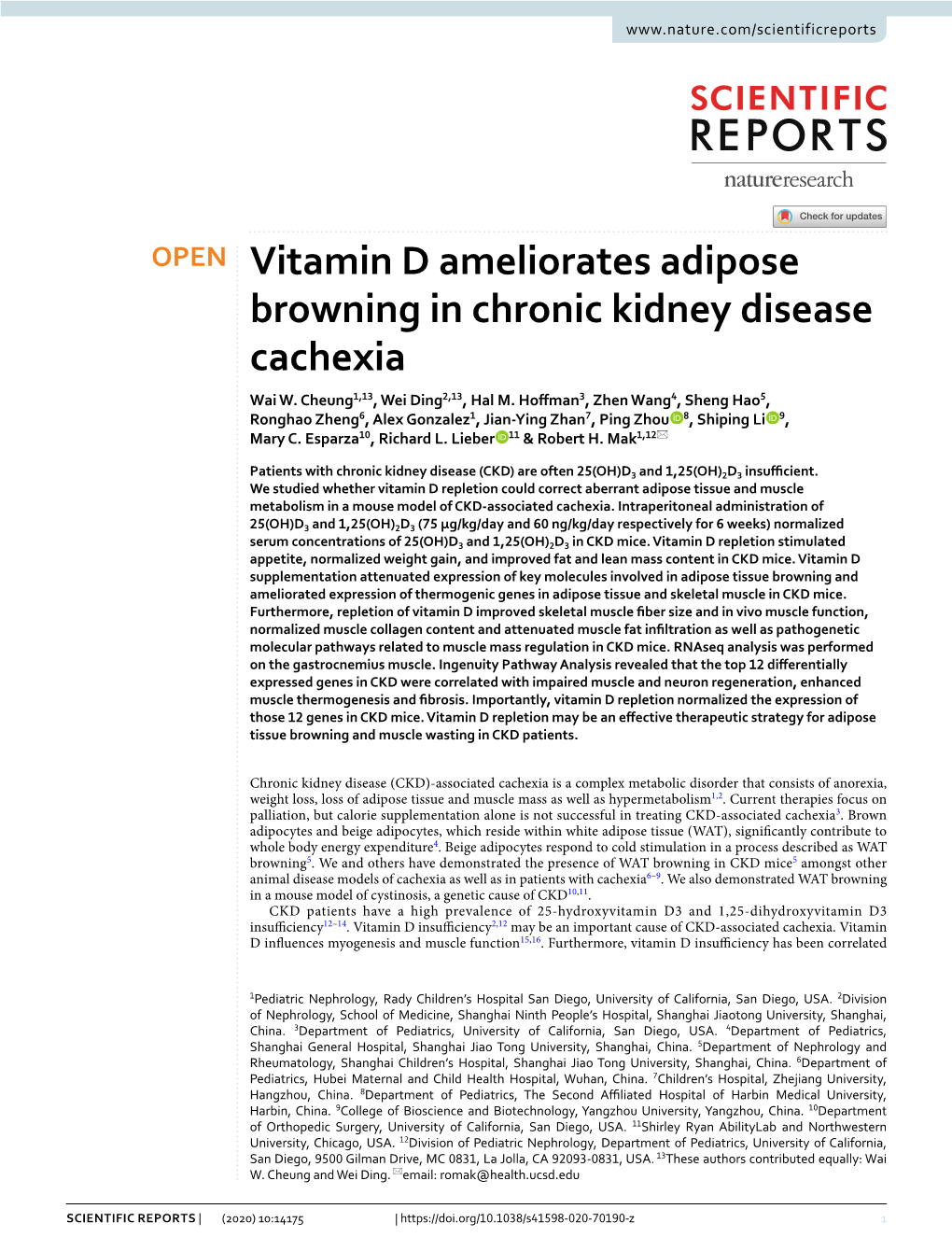 Vitamin D Ameliorates Adipose Browning in Chronic Kidney Disease Cachexia Wai W