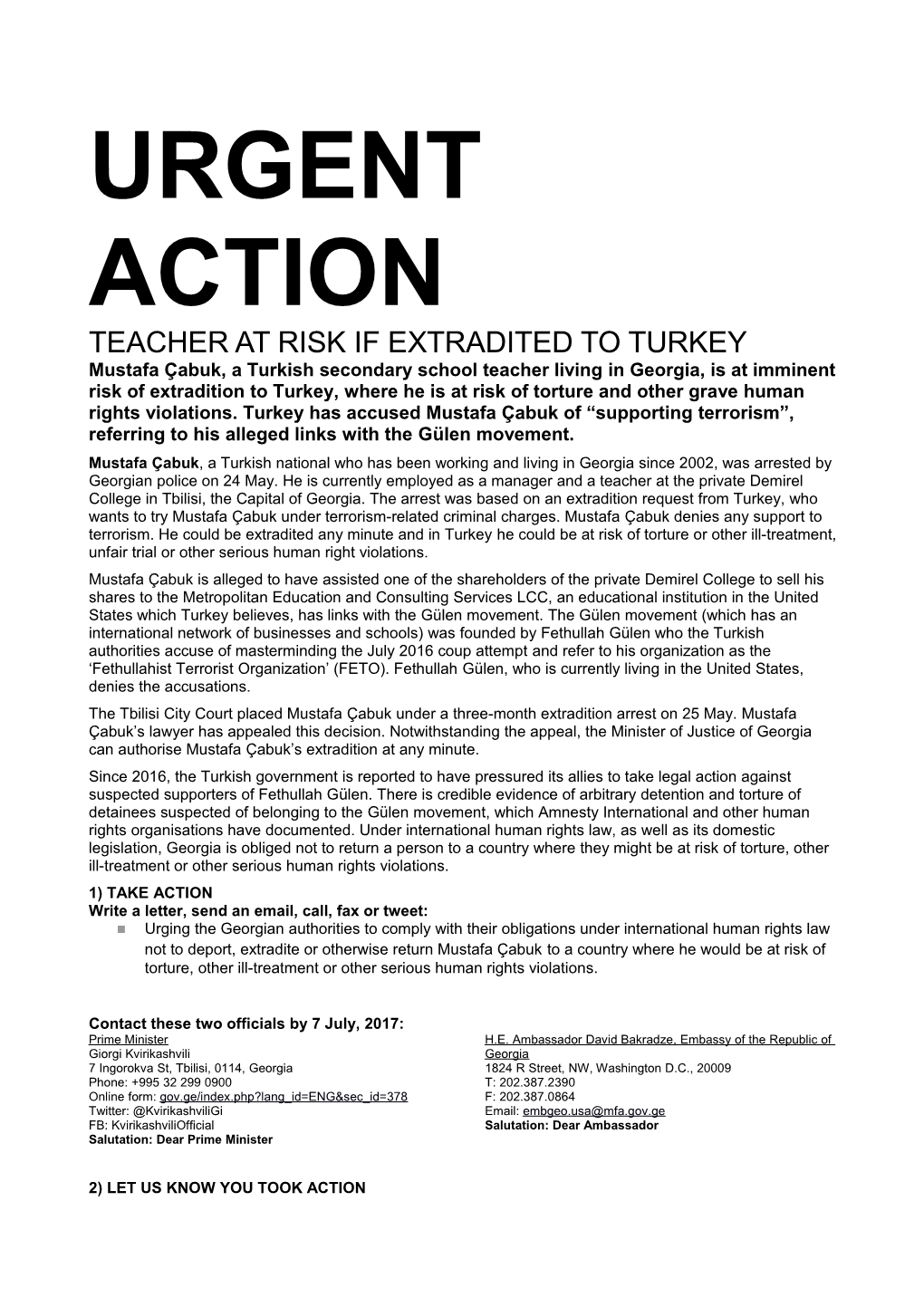 Teacher at Risk If Extradited to Turkey