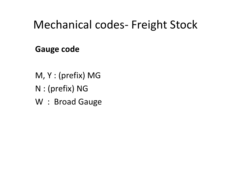 Mechanical Codes- Freight Stock