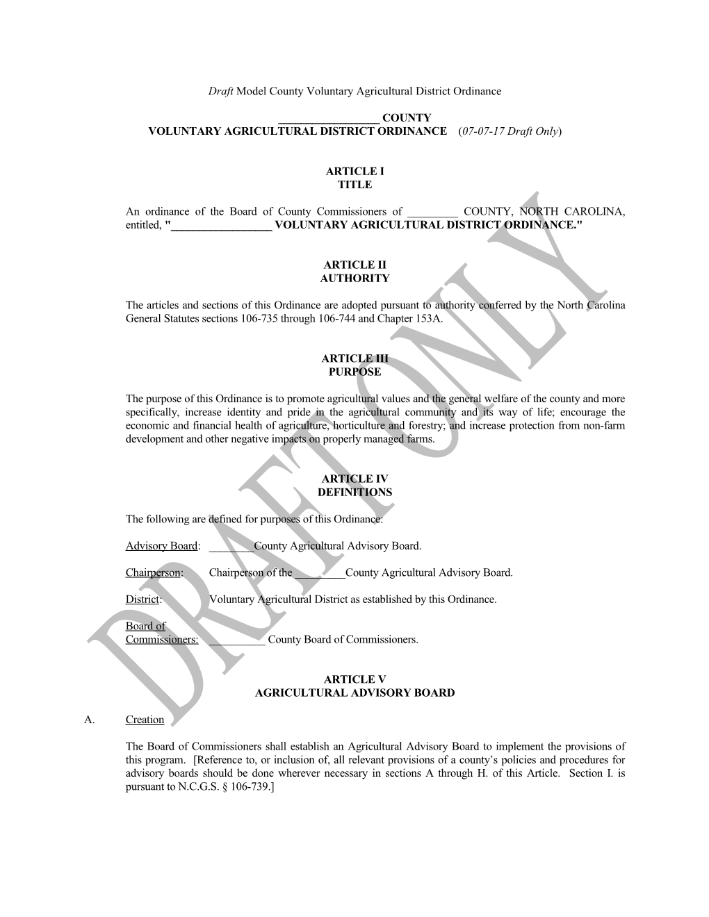 VOLUNTARY AGRICULTURAL DISTRICT ORDINANCE (07-07-17 Draft Only)