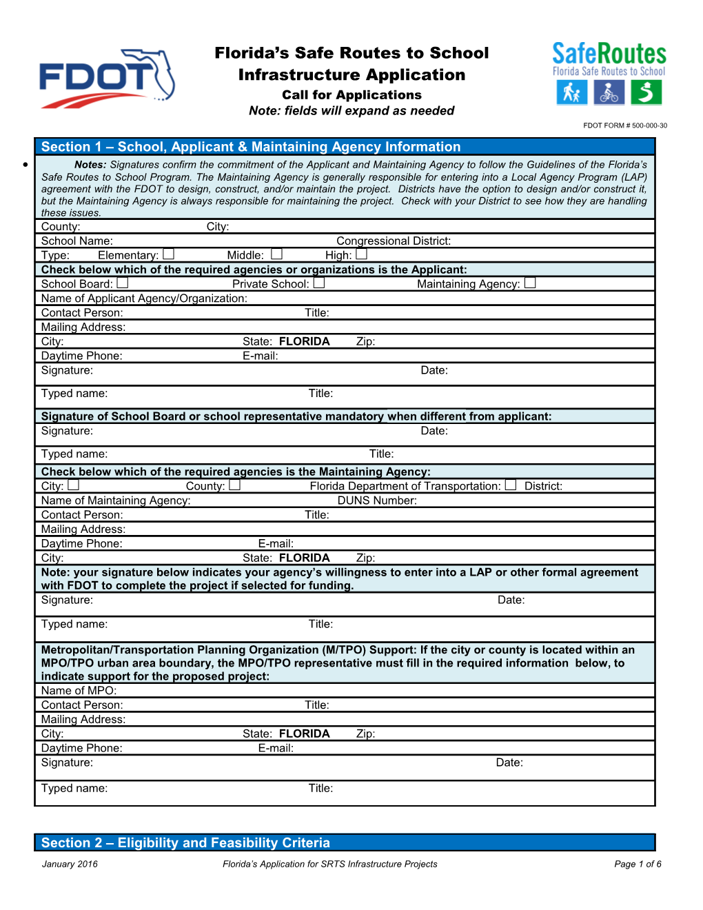 January 2016 Florida S Application for SRTS Infrastructure Projects Page 6 of 6