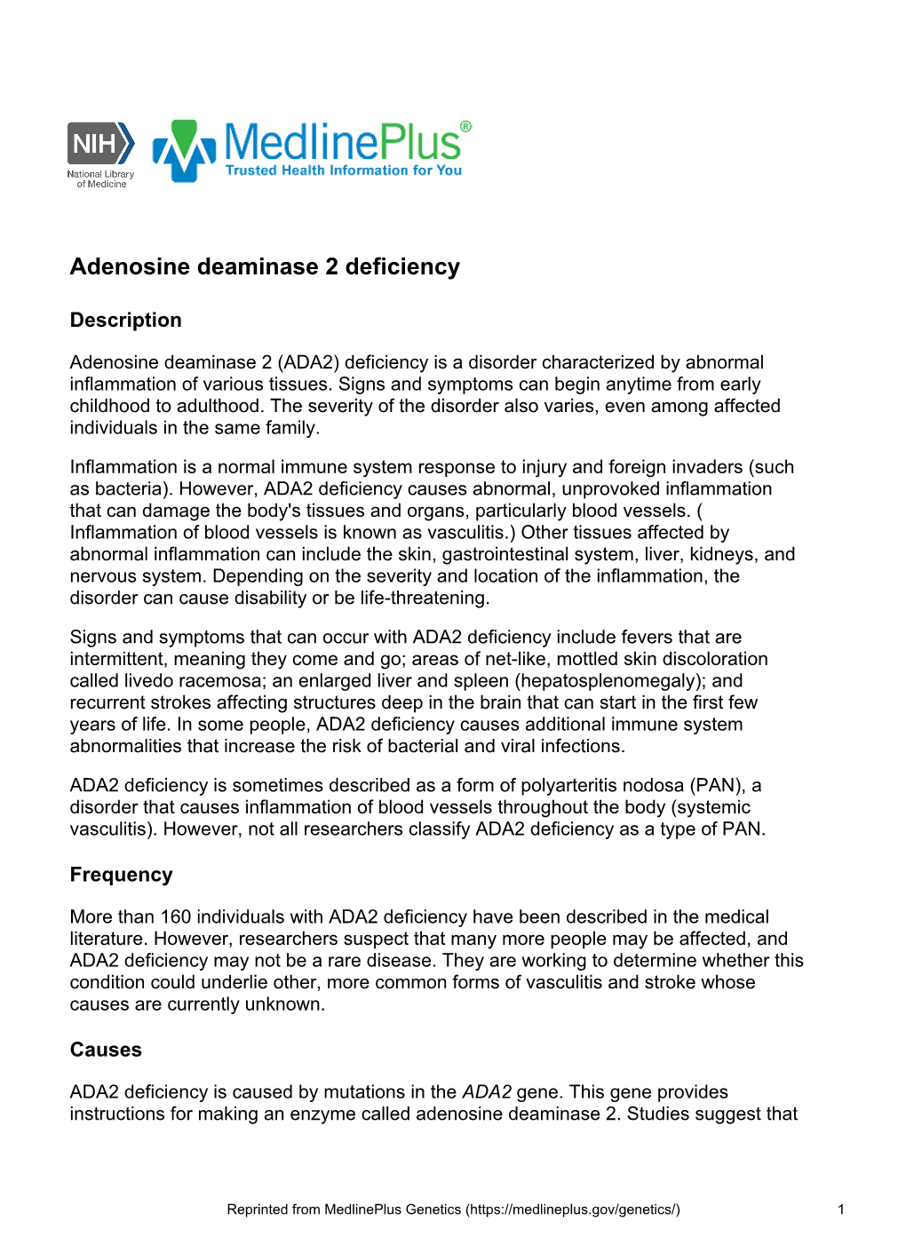 Adenosine Deaminase 2 Deficiency