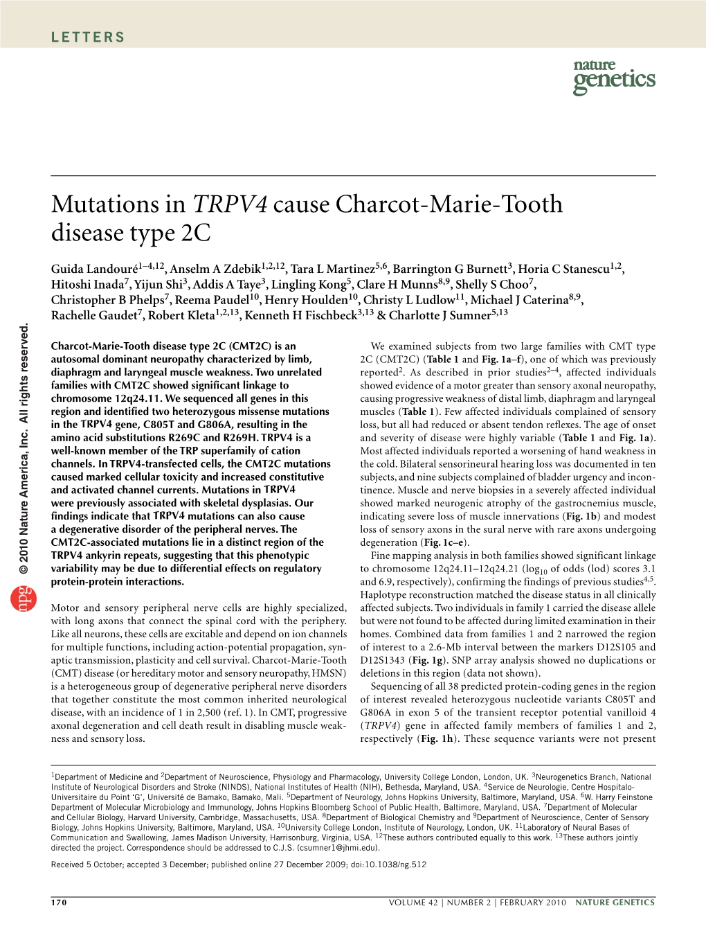 Mutations in TRPV4 Cause Charcot-Marie-Tooth Disease Type 2C