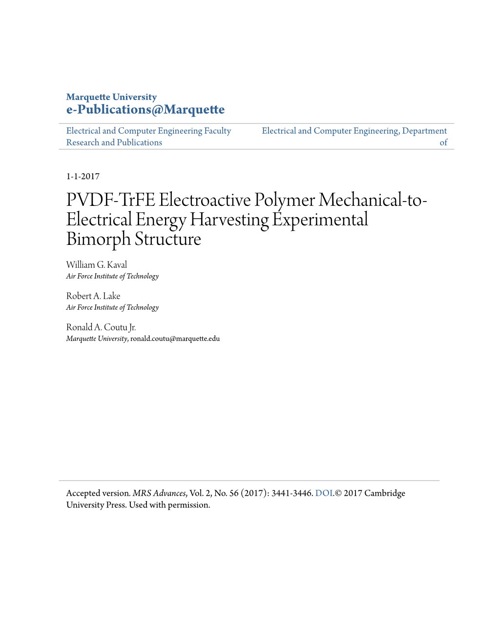 PVDF-Trfe Electroactive Polymer Mechanical-To-Electrical Energy Harvesting Experimental Bimorph Structure