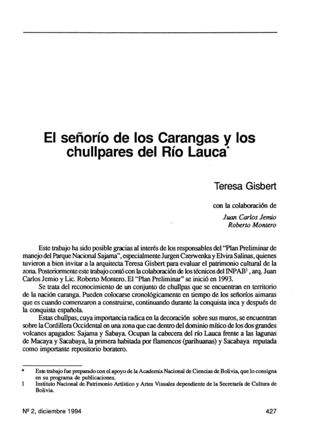 El Señorío De Los Carangas Y Los Chullpares Del Río Lauca·