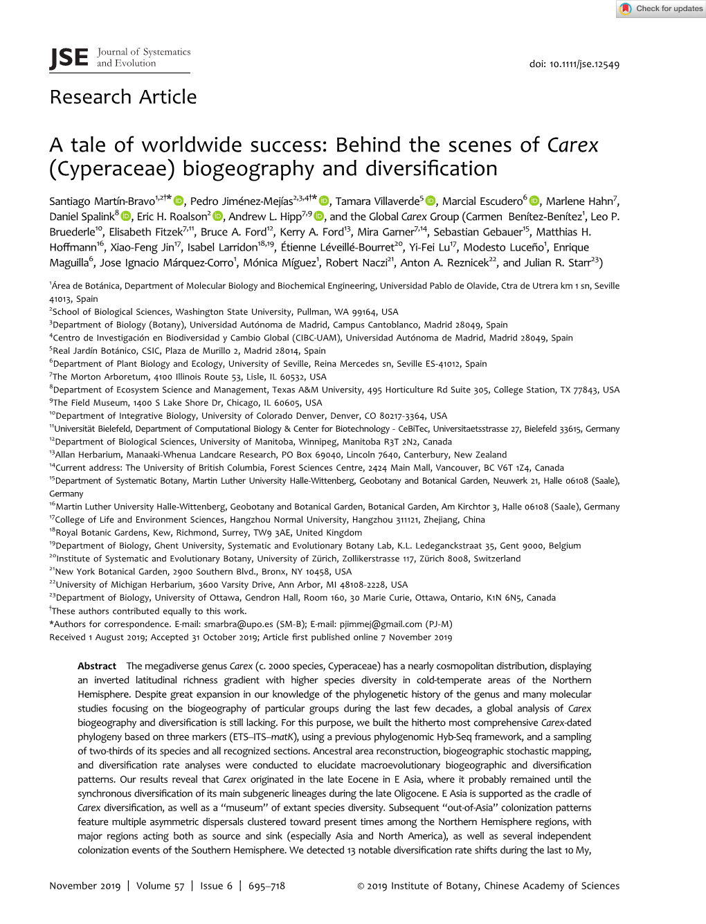 A Tale of Worldwide Success: Behind the Scenes of Carex (Cyperaceae) Biogeography and Diversification