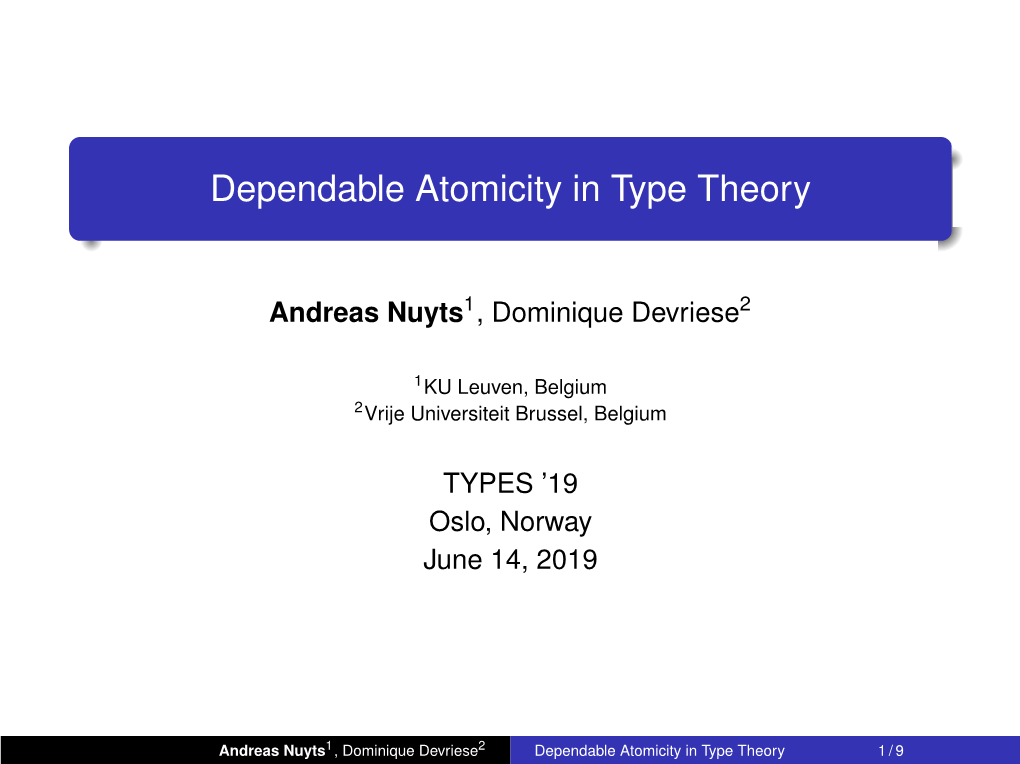 Dependable Atomicity in Type Theory